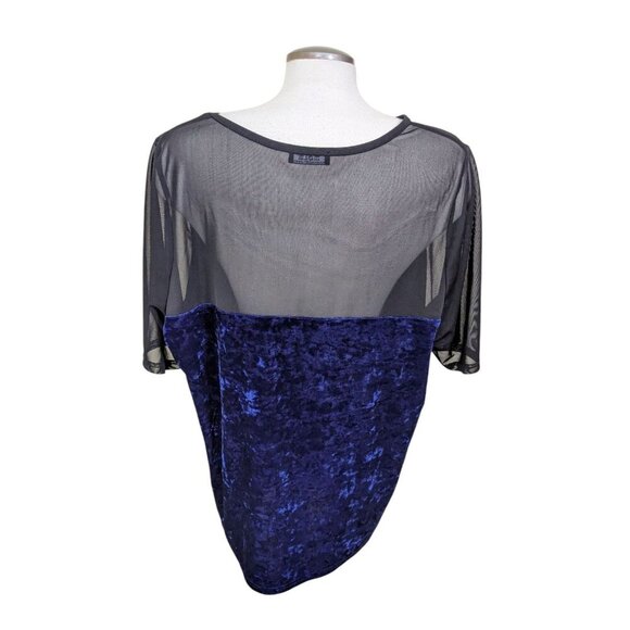 MBLM By Tess Holliday Womens Plus 2X Top Black Blue Sheer Mesh Crushed Velvet - Picture 4 of 6
